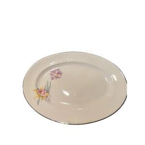VTG 1940's Edgewood China‎ – "Tulip" Gold Rim Oval Platter - Made in U.S.A.